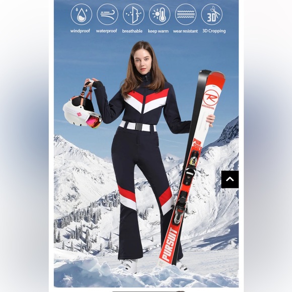 NWT, Gsou Snow Women's Stripe One Piece Ski Suit With Hood, L - Picture 6 of 8